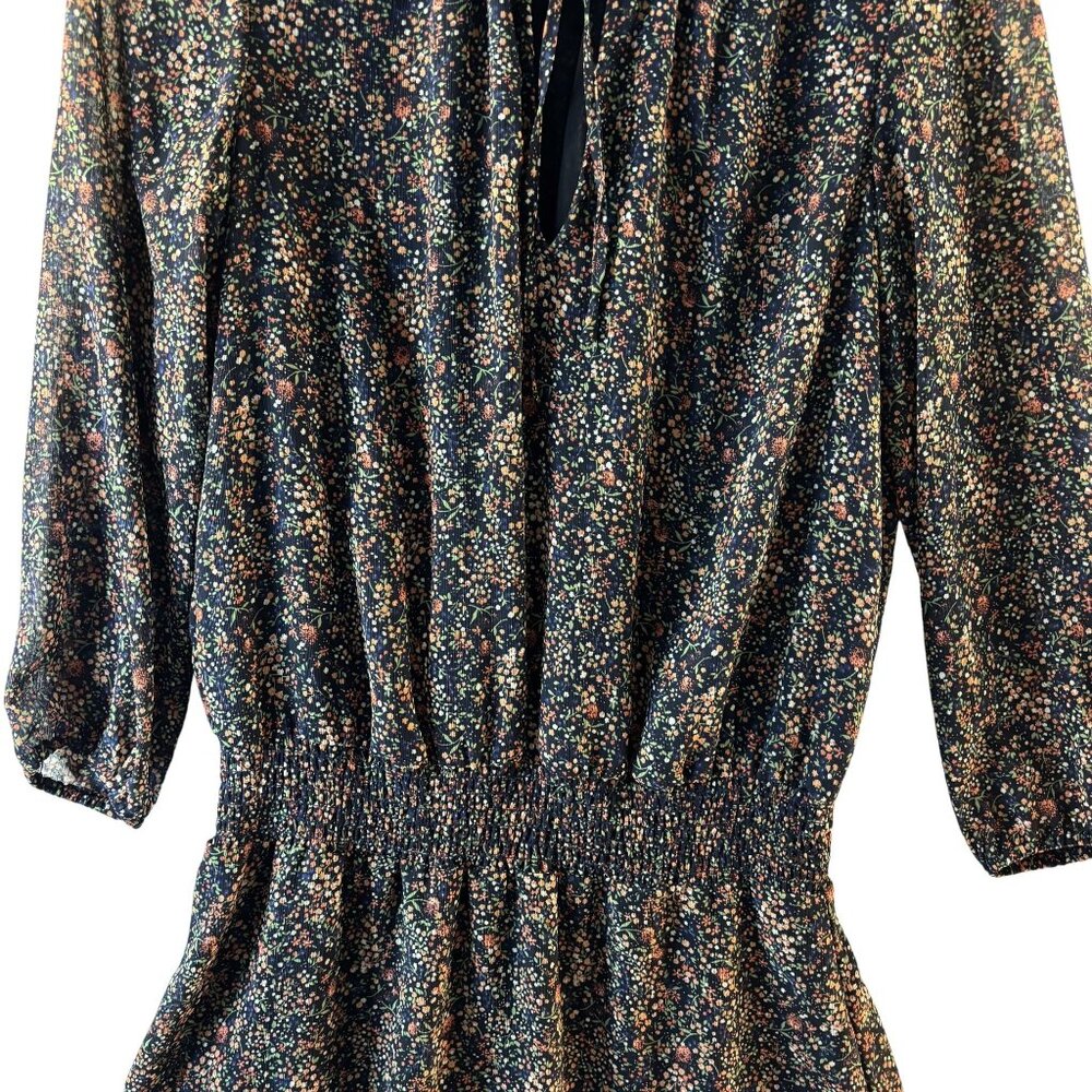 Floral Smocked Waist Mini Dress With 3/4 Sleeves & Ruffled Neckline By J Crew Me - Picture 7 of 12